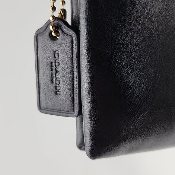 COACH Black Leather Wristlet Wallet Dual Zip Compartment Gold Tone Hardware - Picture 6 of 16